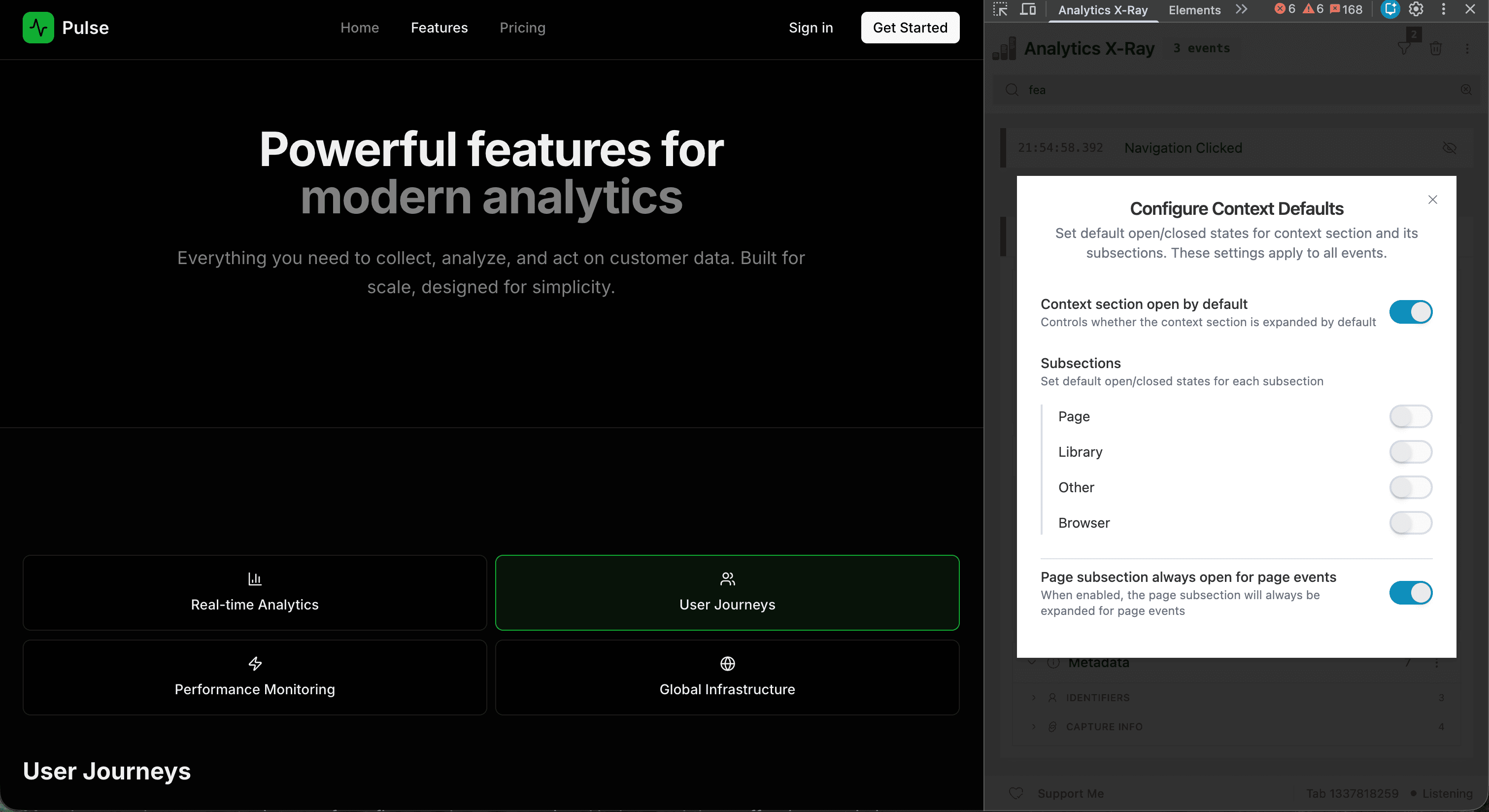Analytics X-Ray Chrome extension showing real-time analytics event tracking - Image 4